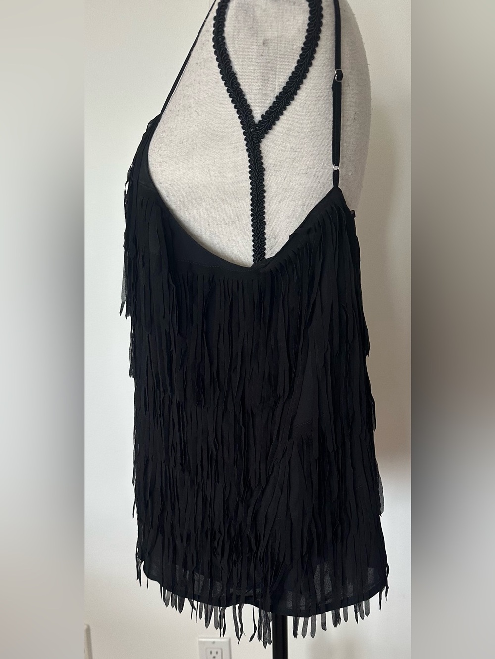 Guess Black Tiered Fringe Cami Tank Top Whimsigoth Dark Fairy Grunge Blouse L - Picture 5 of 10